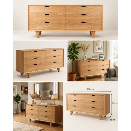 Komoda dębowa z litego drewna 160 × 80 × 45 cm – 6 szuflad